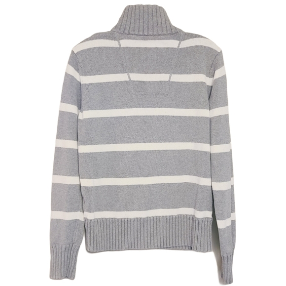 American Eagle | Women's Gray Striped Quarter Zip-Up Sweater (Size Medium) - Picture 13 of 13